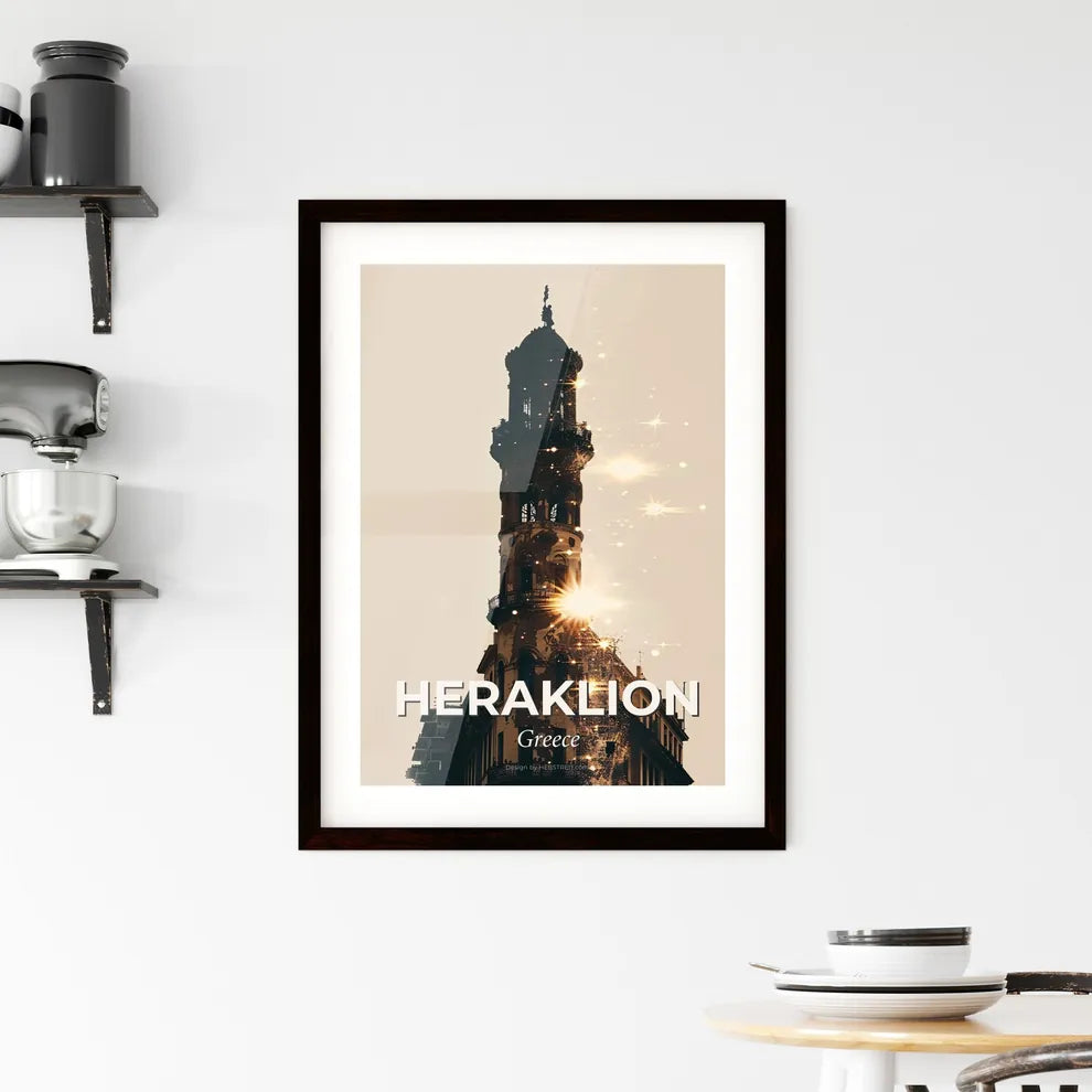 Heraklion Skyline City Silhouette Poster Art Framed Print