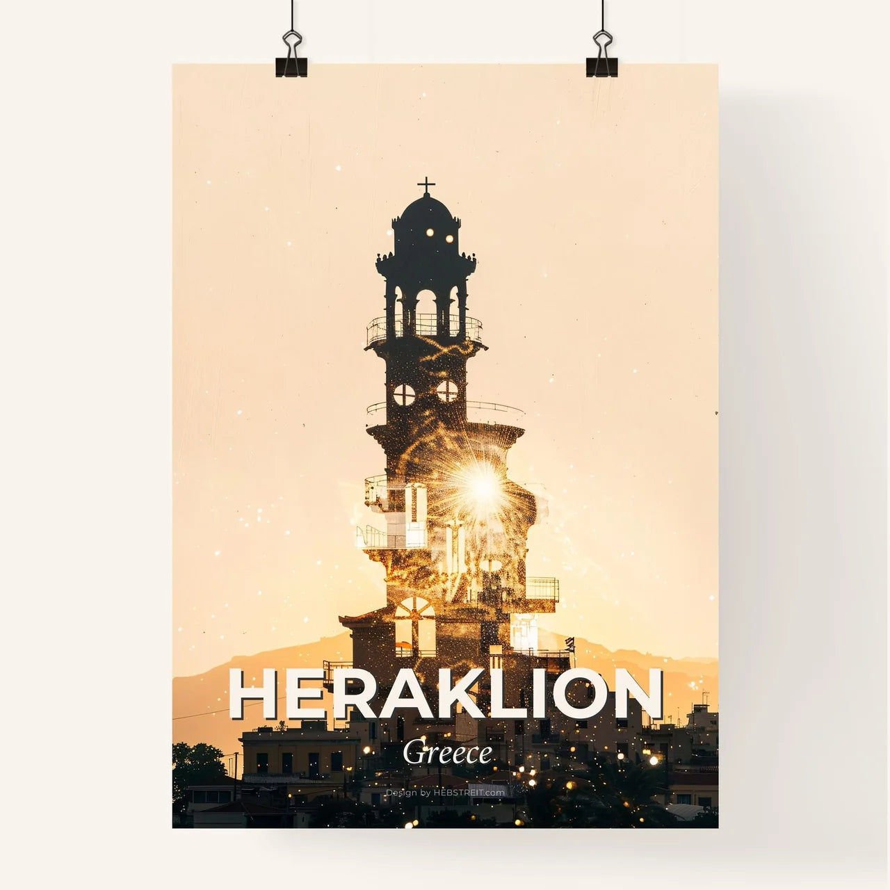 Heraklion Greece Skyline Silhouette Night Lights Poster Poster