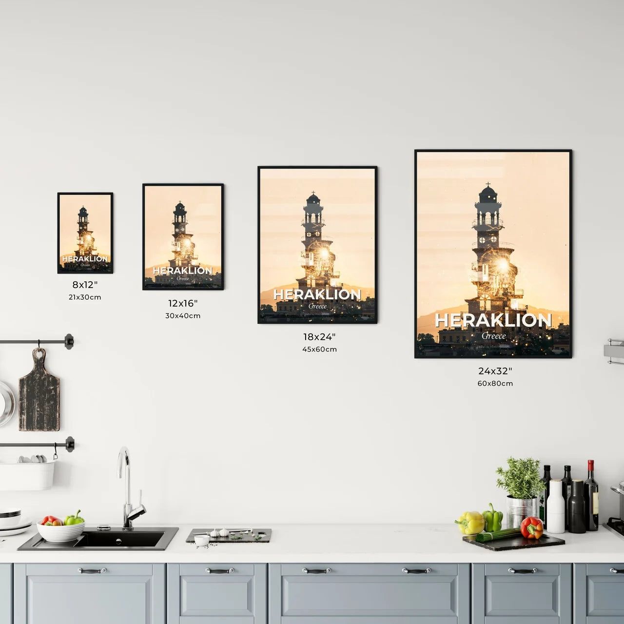 Heraklion Greece Skyline Silhouette Night Lights Poster Office Art