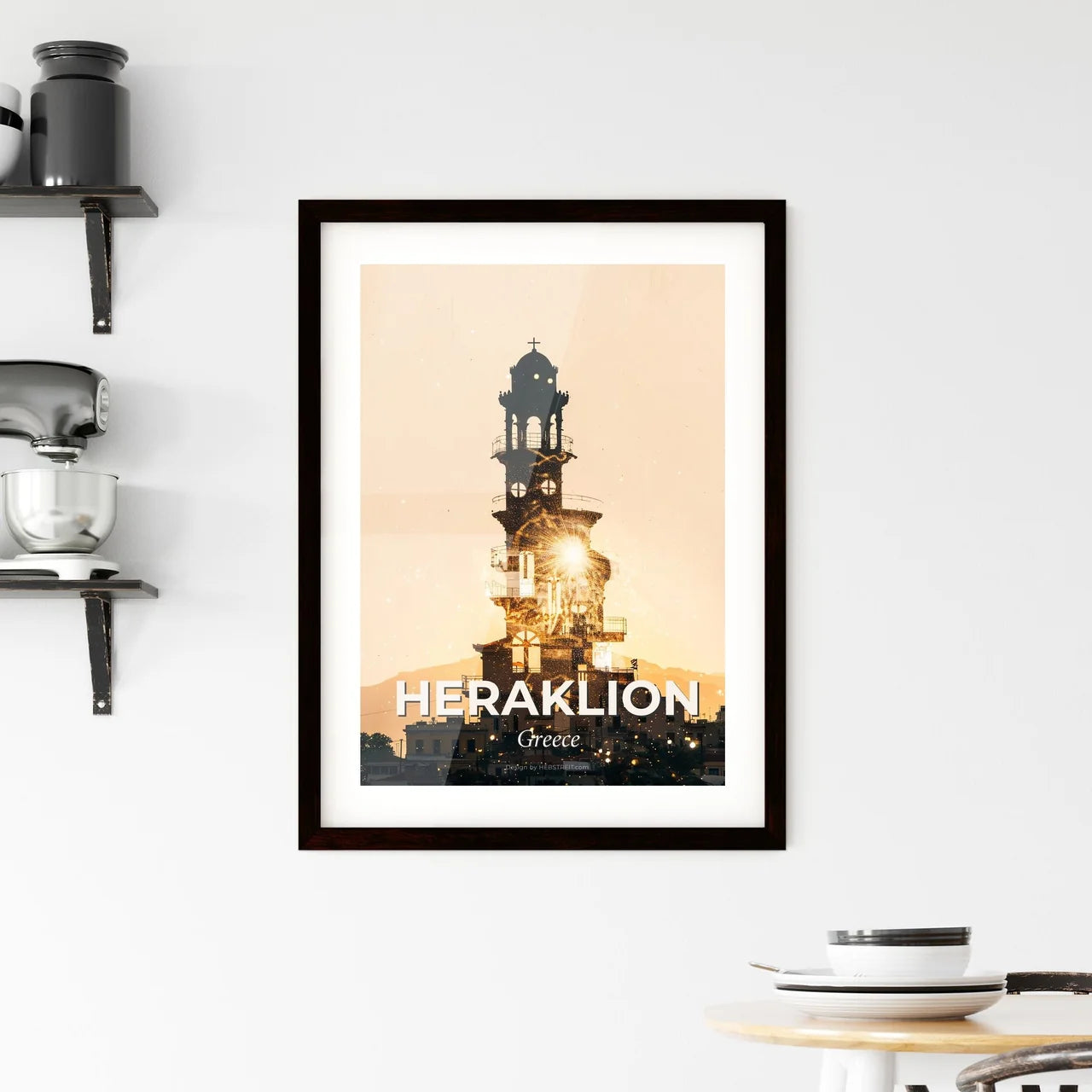 Heraklion Greece Skyline Silhouette Night Lights Poster Framed Print
