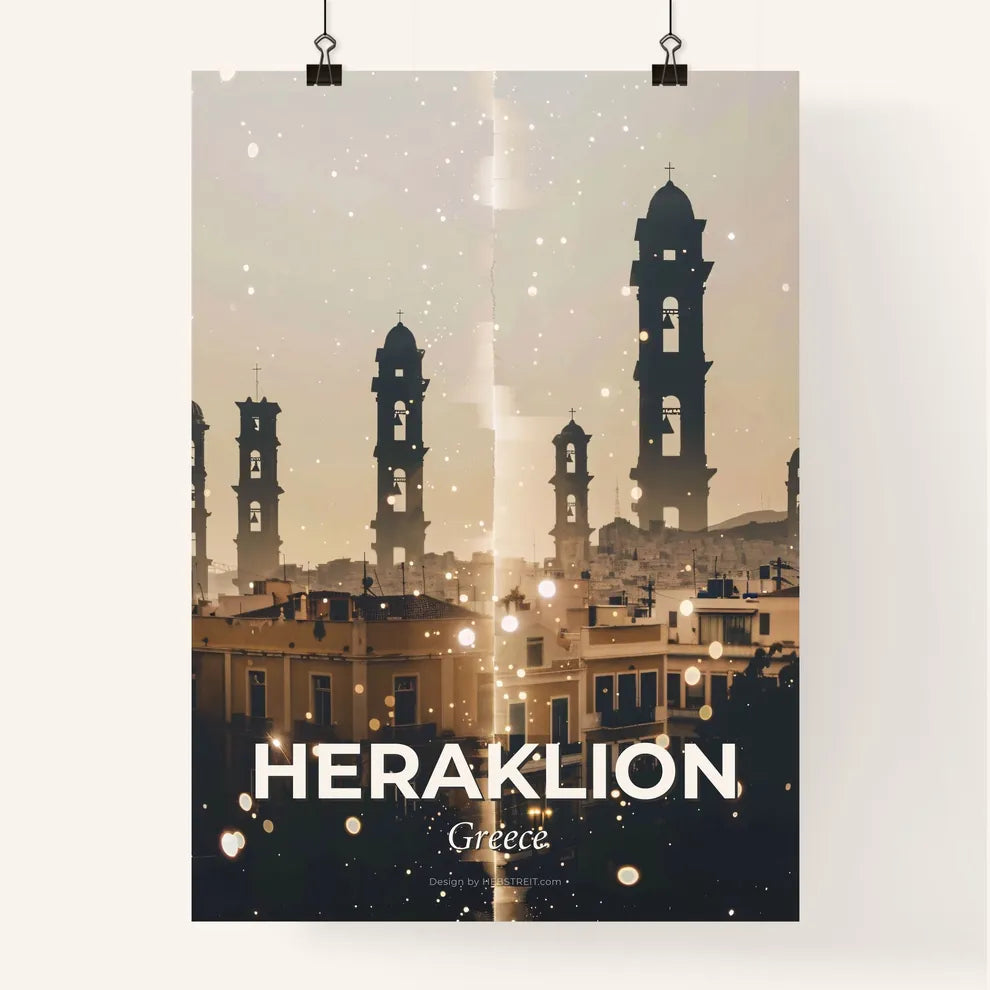 Heraklion Double Exposure City Icons Skyline Art Poster