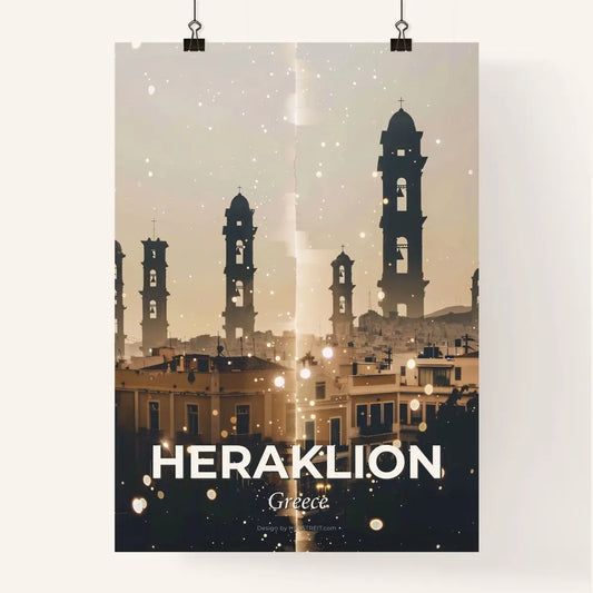 Heraklion Double Exposure City Icons Skyline Art Poster