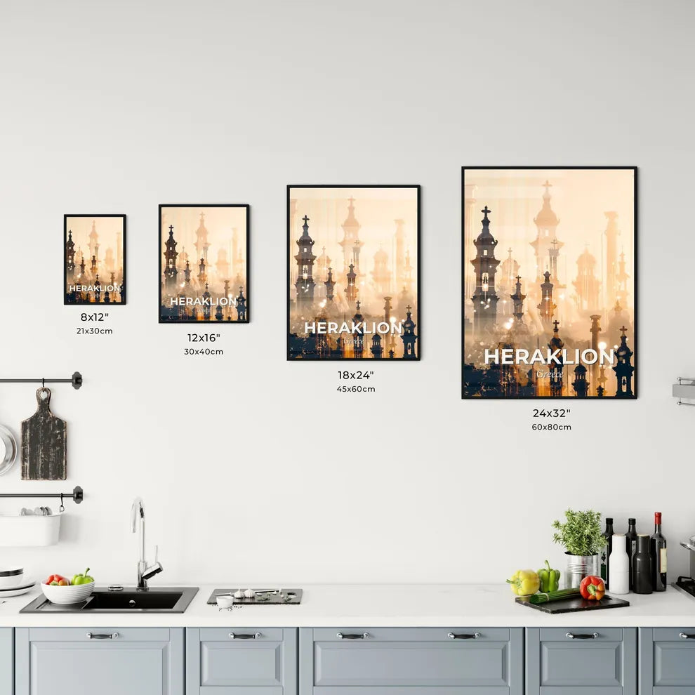 Heraklion City Skyline Double Exposure Poster Office Art