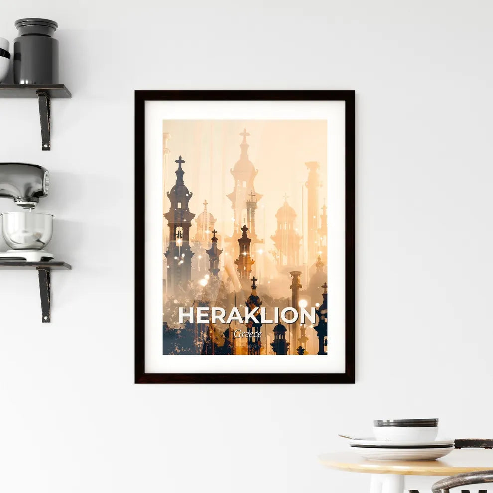 Heraklion City Skyline Double Exposure Poster Framed Print