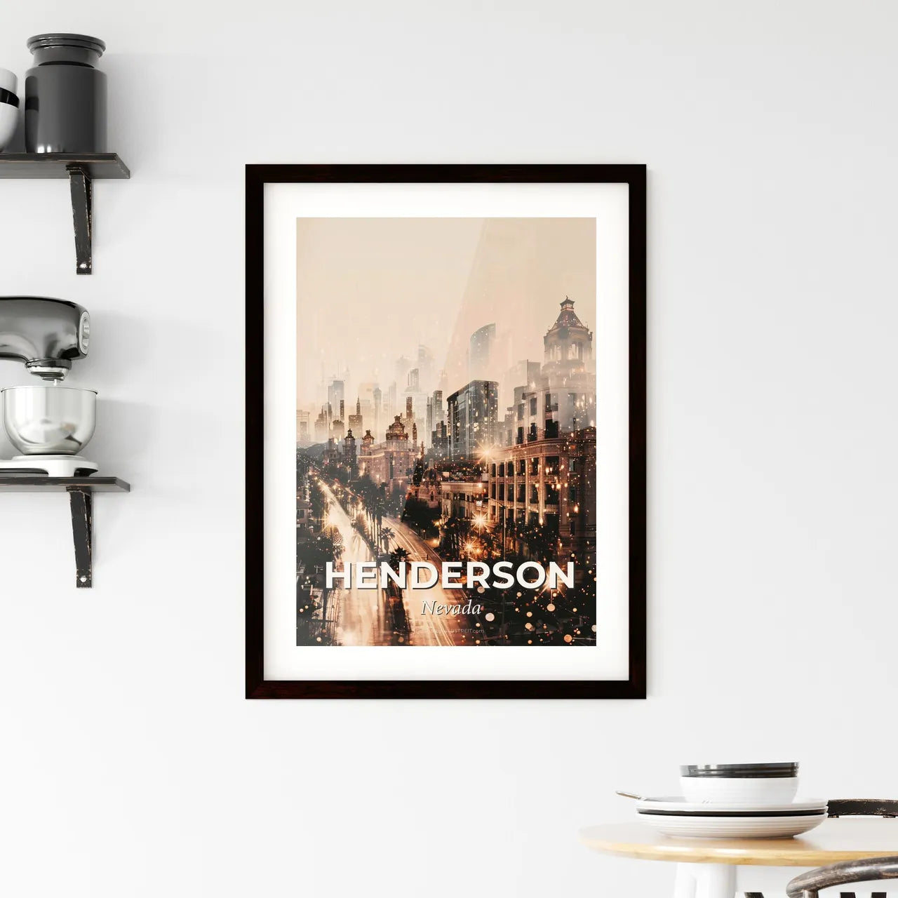 Henderson Skyline Composite Art, Beige, Bright Framed Print