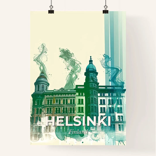 Helsinki Urban Scene: Turquoise and Beige Skyline Art Poster