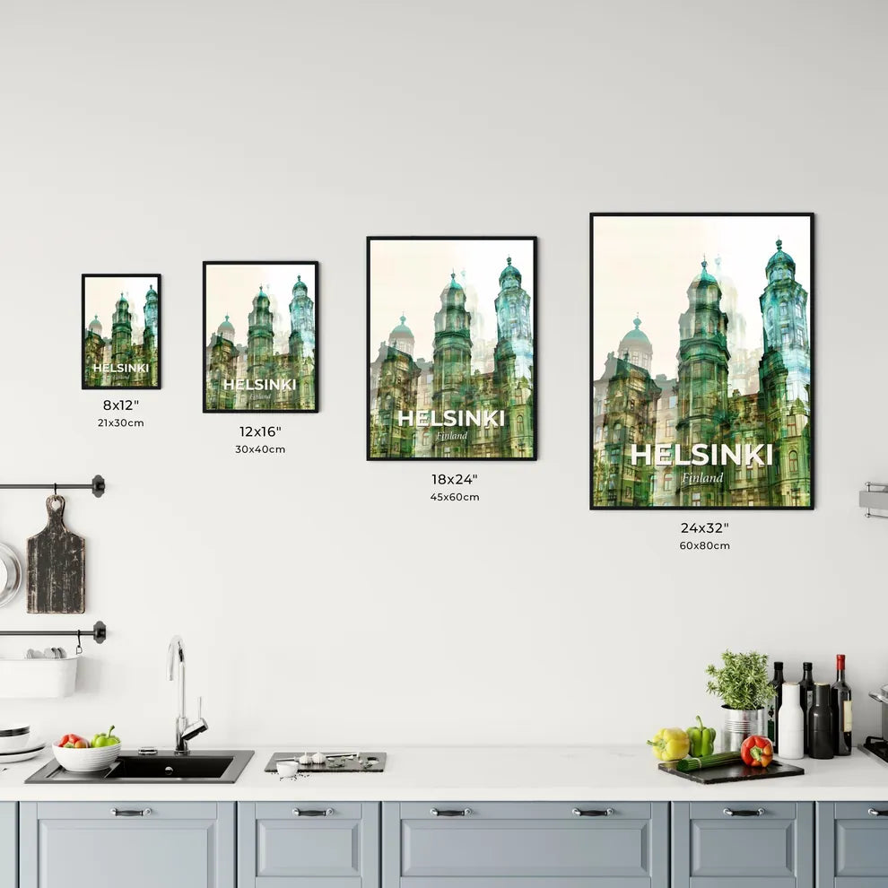 Helsinki Skyline Beige Lightscape Poster Office Art