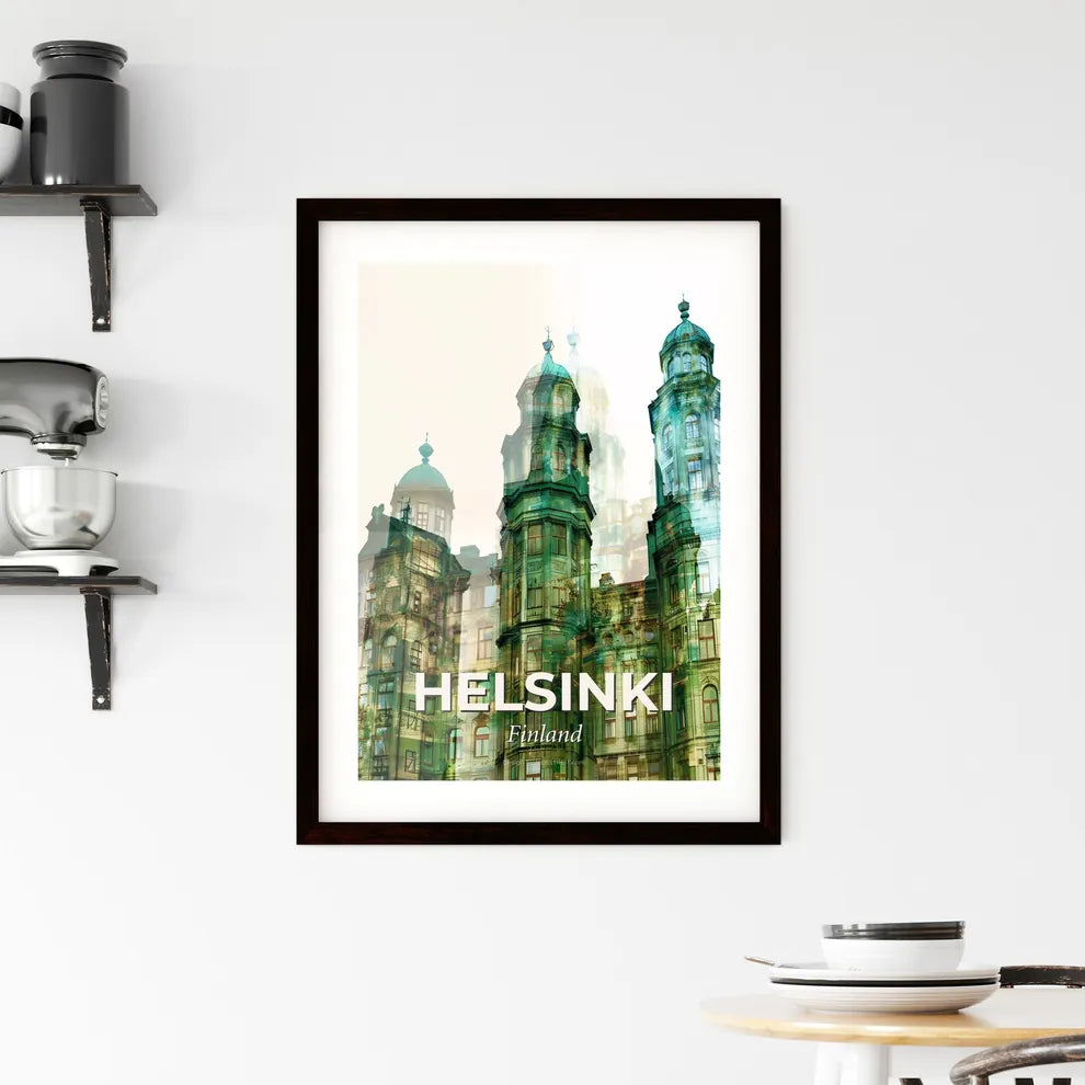Helsinki Skyline Beige Lightscape Poster Framed Print