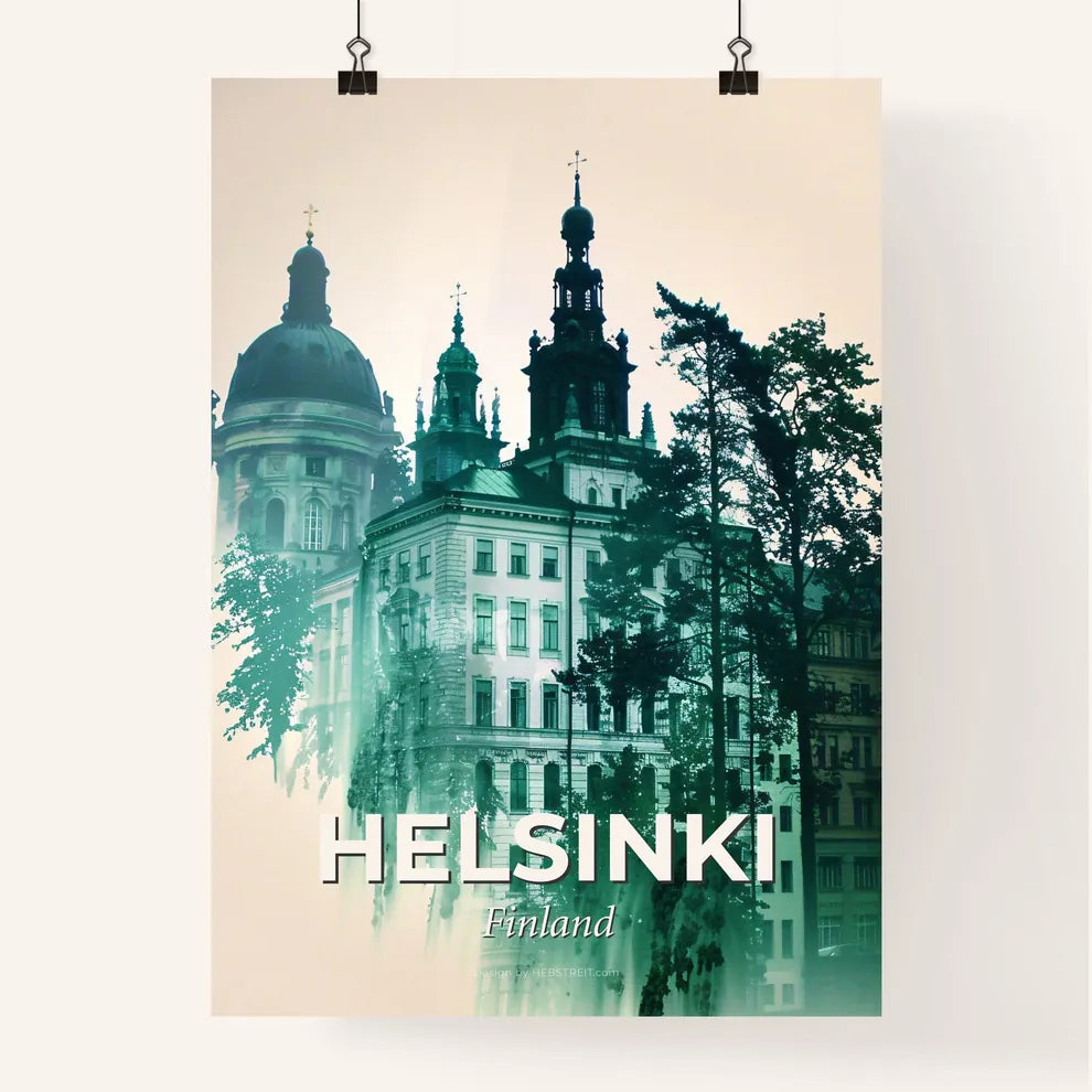Helsinki Skyline Double Exposure Beige Poster Poster