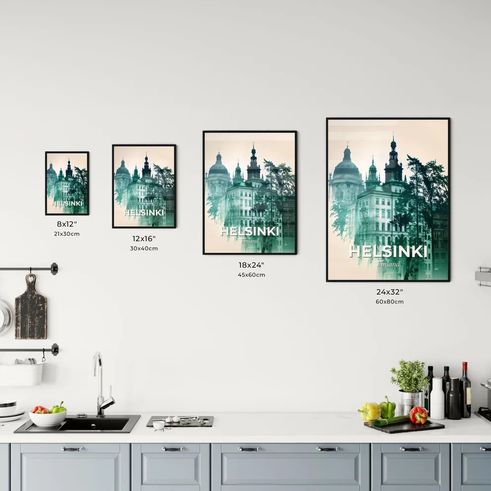 Helsinki Skyline Double Exposure Beige Poster Office Art