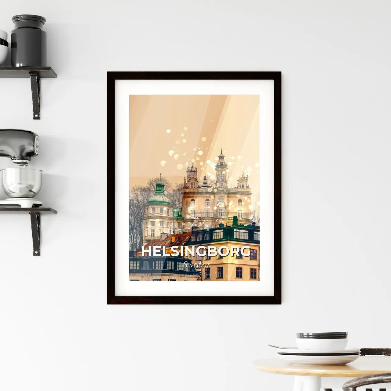 Helsingborg Double Exposure Skyline Art Poster Framed Print