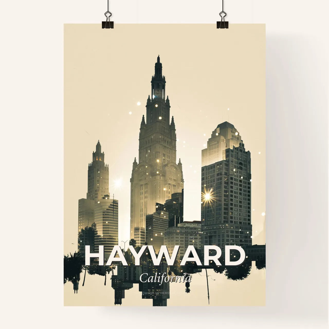 Hayward City Skyline Art Deco Double Exposure Poster