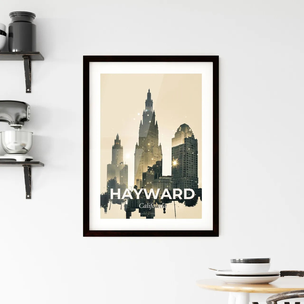 Hayward City Skyline Art Deco Double Exposure Framed Print