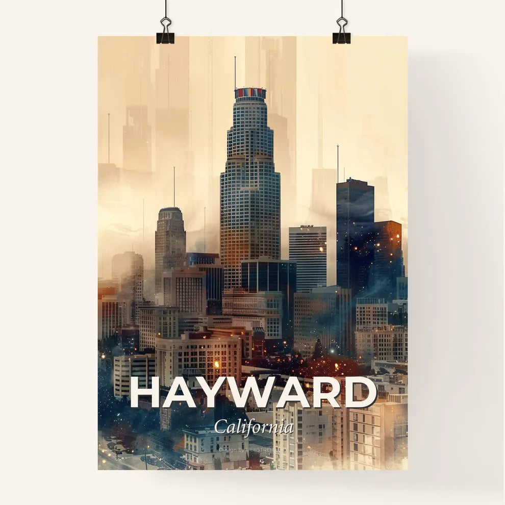 Hayward City Skyline Night Lights Art Poster Poster