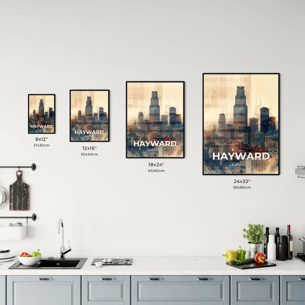 Hayward City Skyline Night Lights Art Poster Office Art