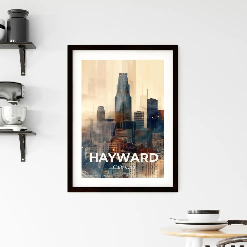 Hayward City Skyline Night Lights Art Poster Framed Print
