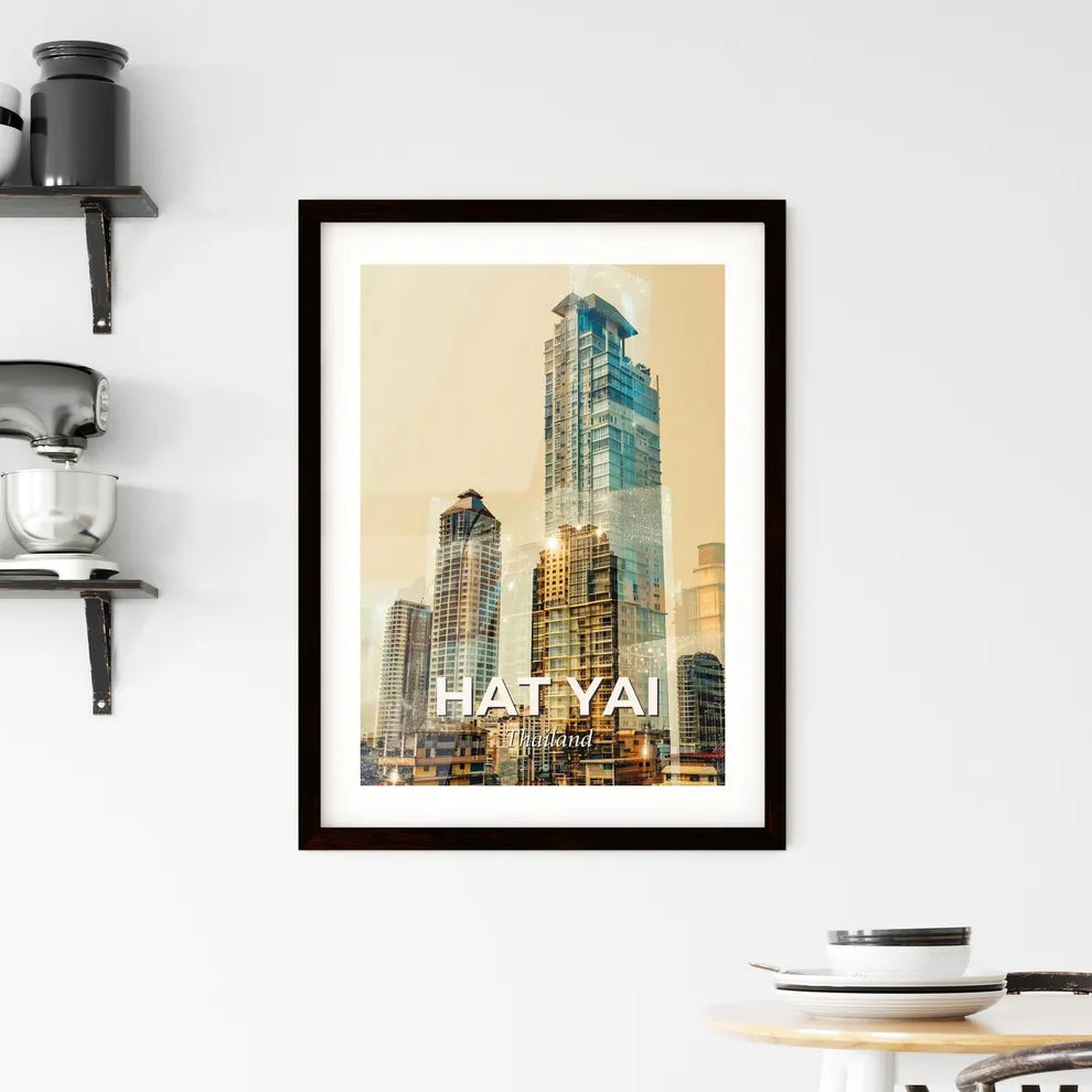 Hat Yai Skyline Imaginary Art on Beige Framed Print