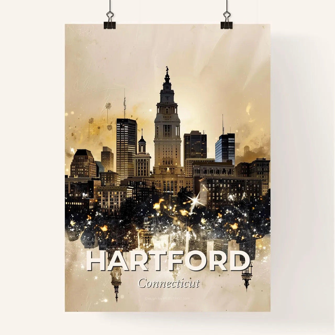 Hartfords Vibrant Skyline Art Canvas Print Poster