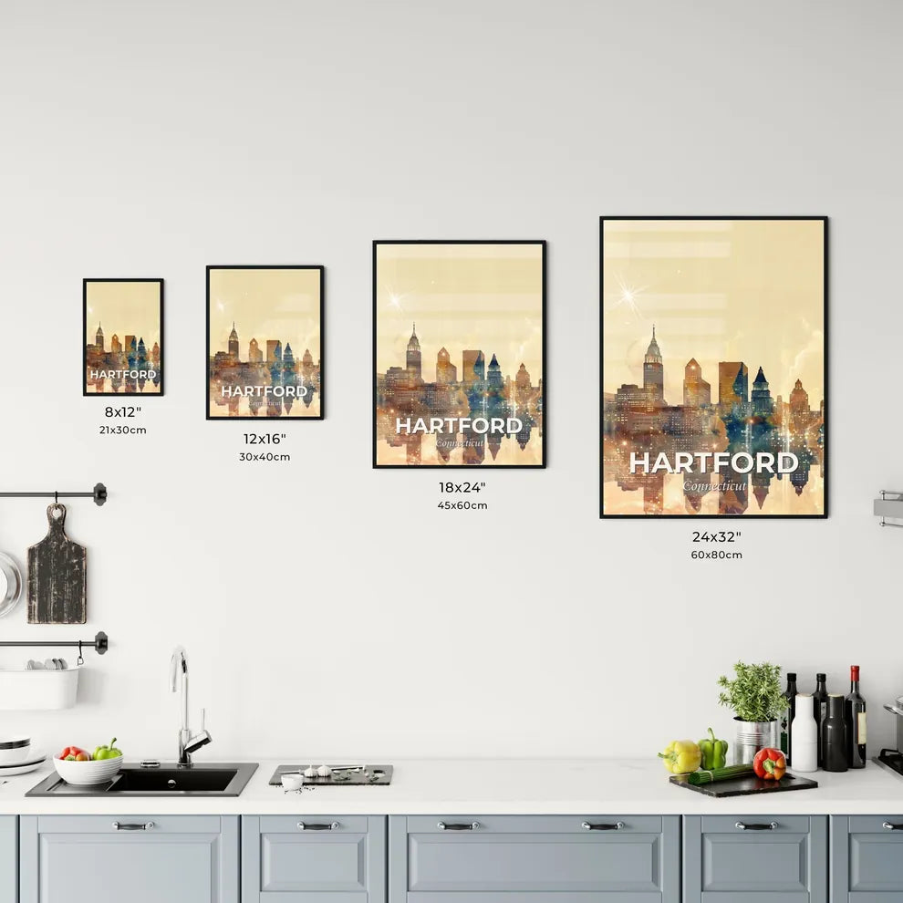 Hartford Cityscape Skyline Art Deco Poster Design Office Art