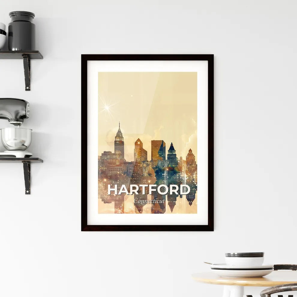 Hartford Cityscape Skyline Art Deco Poster Design Framed Print
