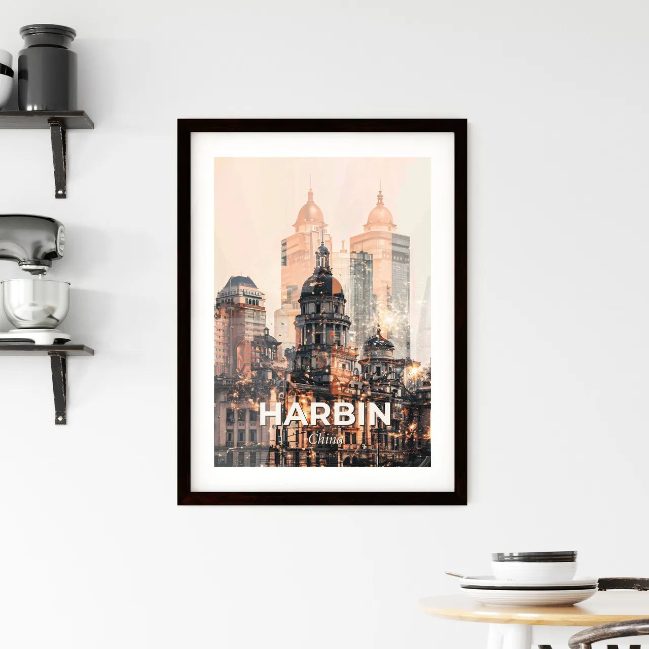 Harbin Double Exposure Art Skyline Poster Framed Print