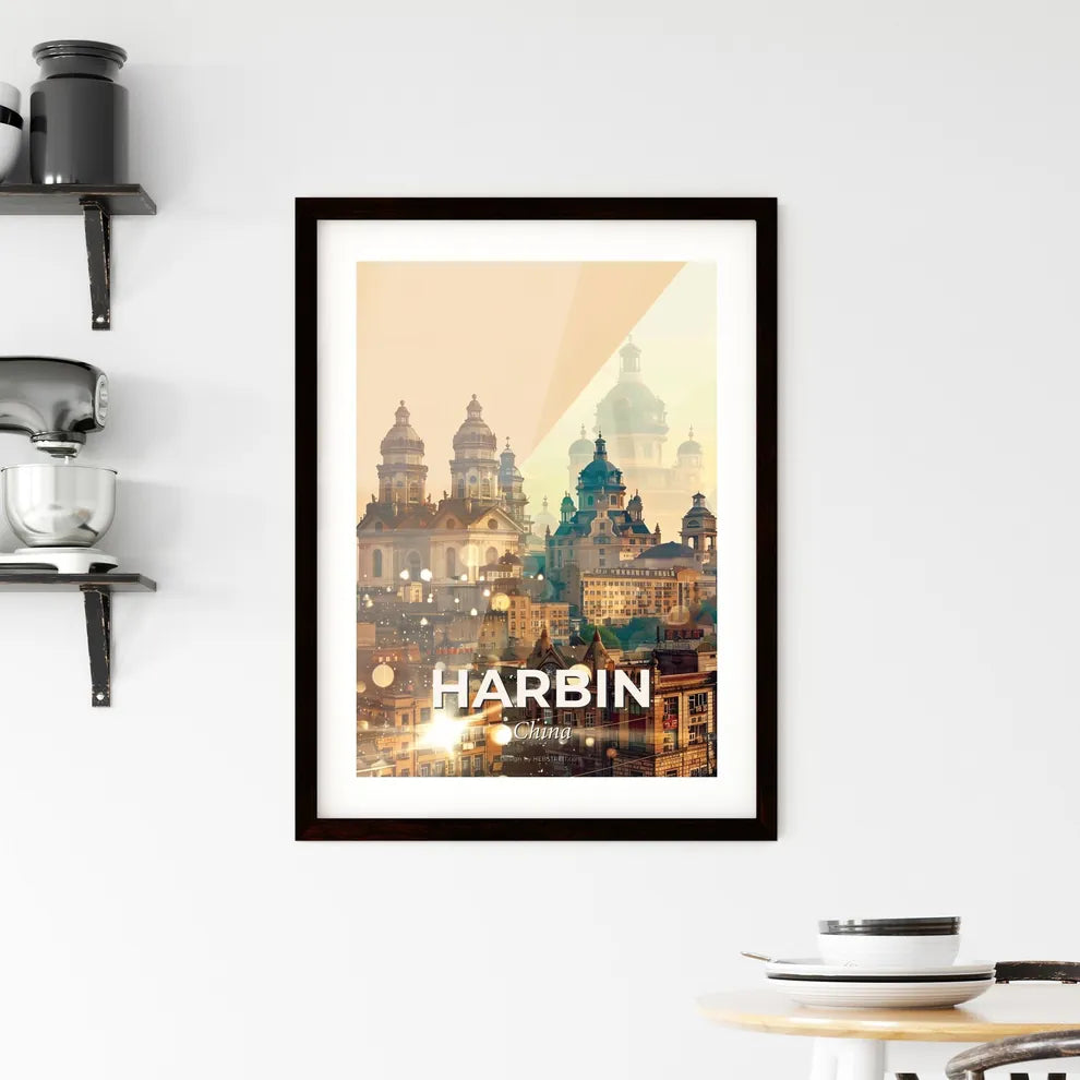 Harbin City Night Glow Cityscape Poster Framed Print