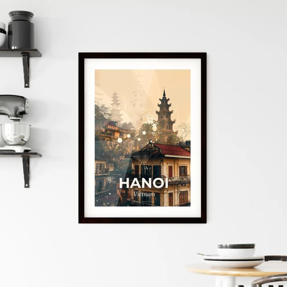 Hanoi Skyline Double Exposure Art Poster Framed Print