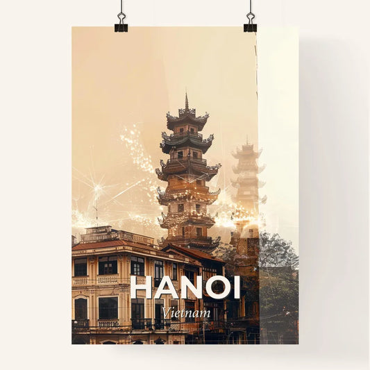 Hanoi Skyline Double Exposure Composite Art Poster