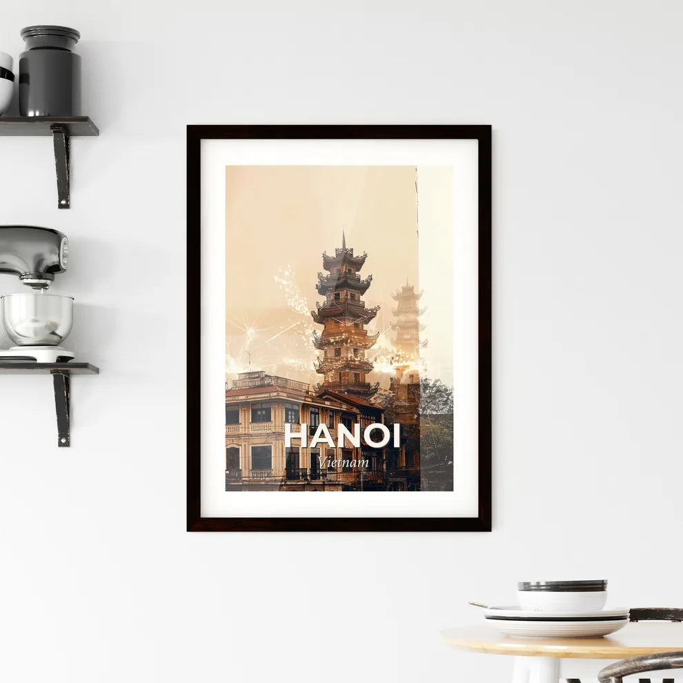 Hanoi Skyline Double Exposure Composite Art Framed Print