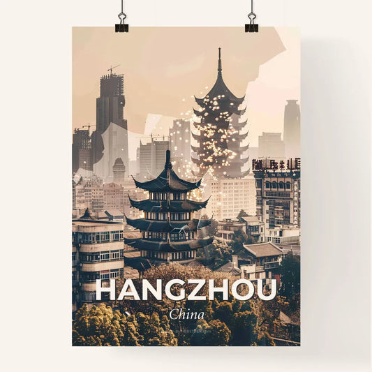 Hangzhou Skyline Double Exposure Art Print Poster