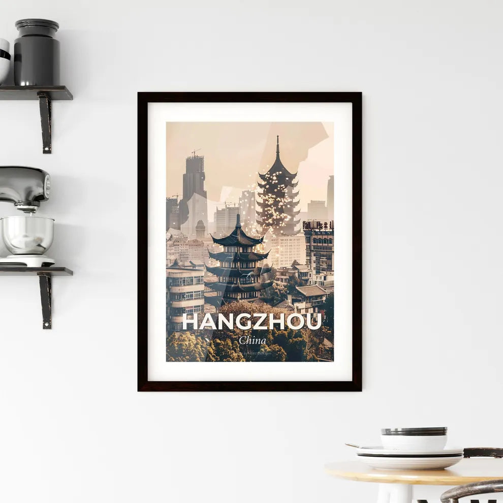 Hangzhou Skyline Double Exposure Art Print Framed Print