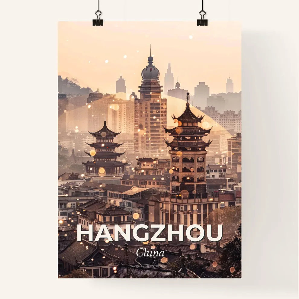 Hangzhou City Skyline Silhouette Composite Art Poster