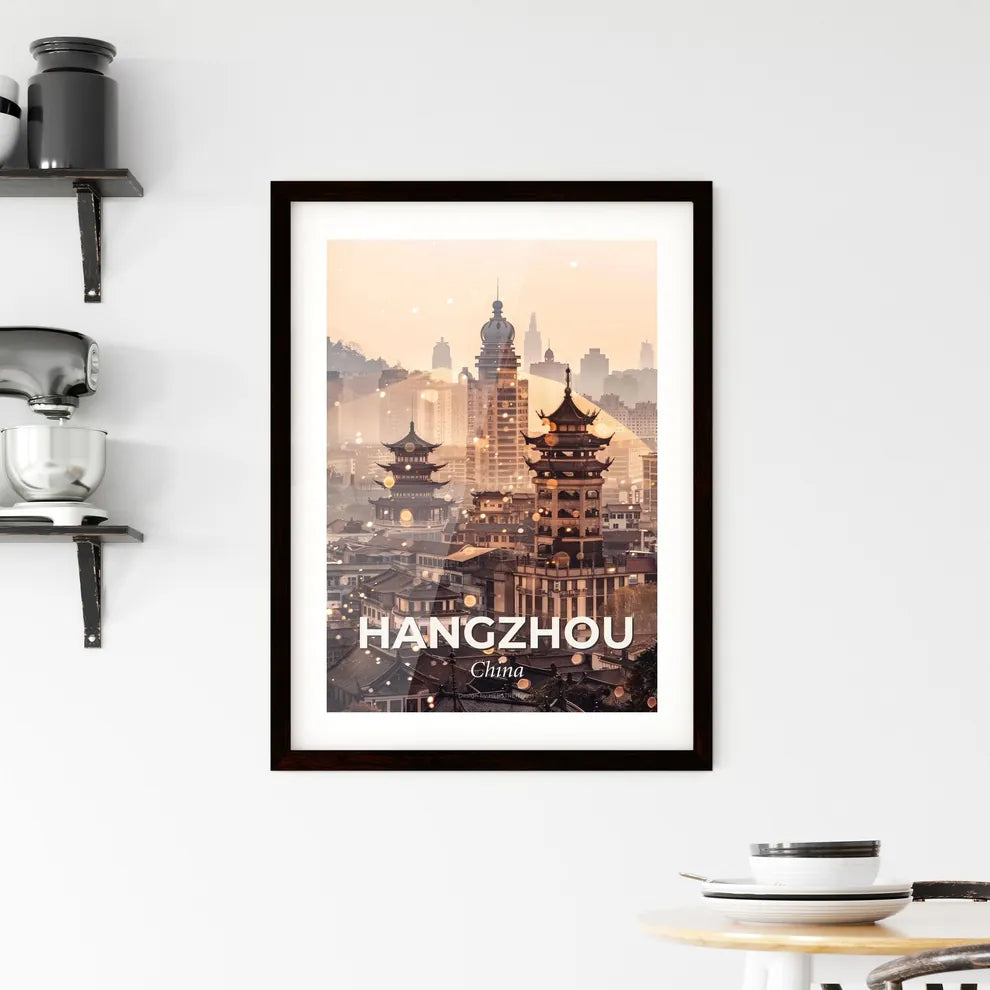 Hangzhou City Skyline Silhouette Composite Art Framed Print