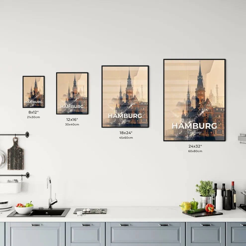 Hamburg City Skyline Art Deco Poster Office Art