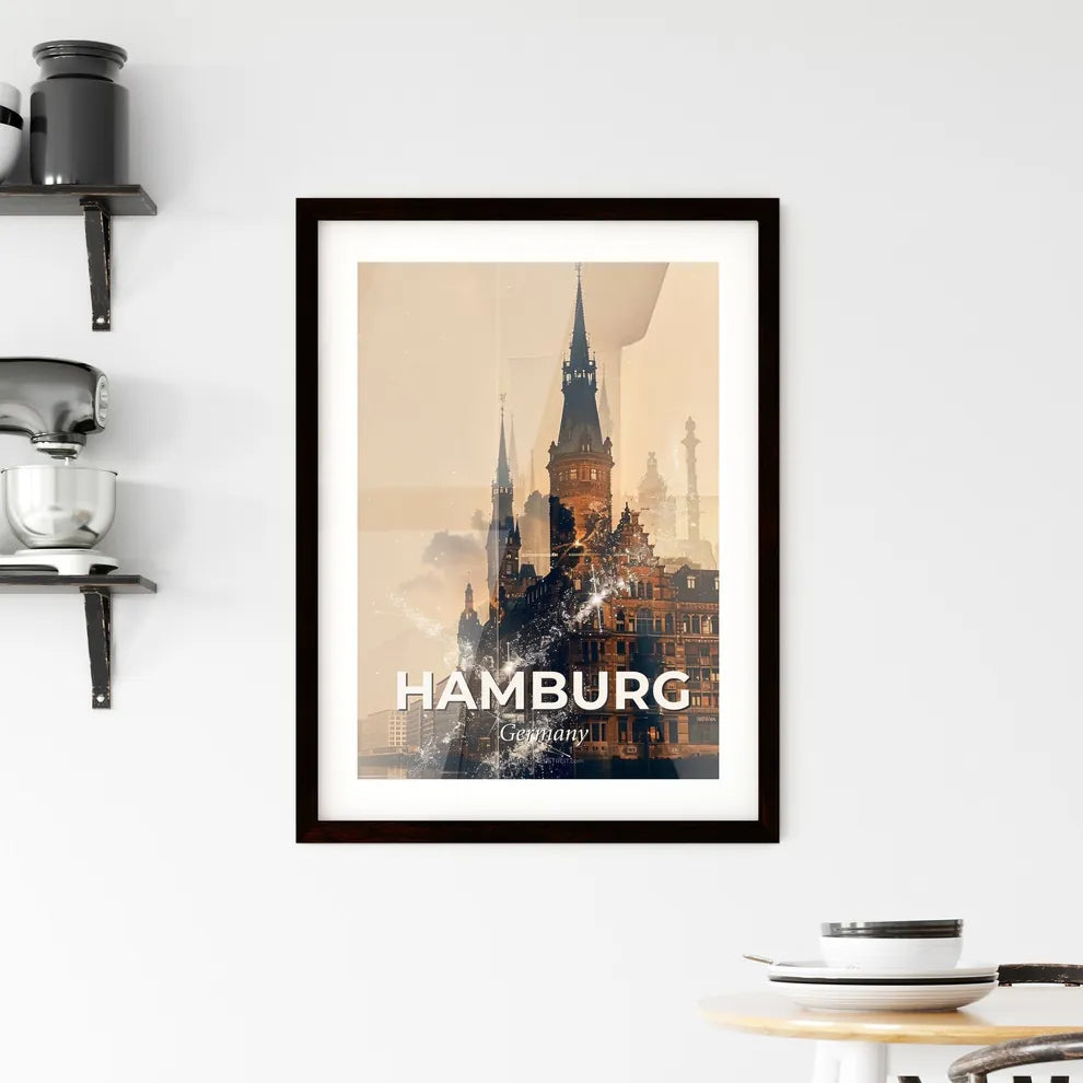 Hamburg City Skyline Art Deco Poster Framed Print