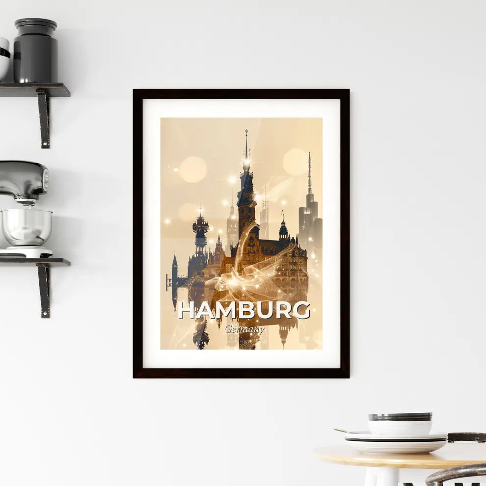 Hamburg City Silhouette Double Exposure Composite Poster Art Framed Print