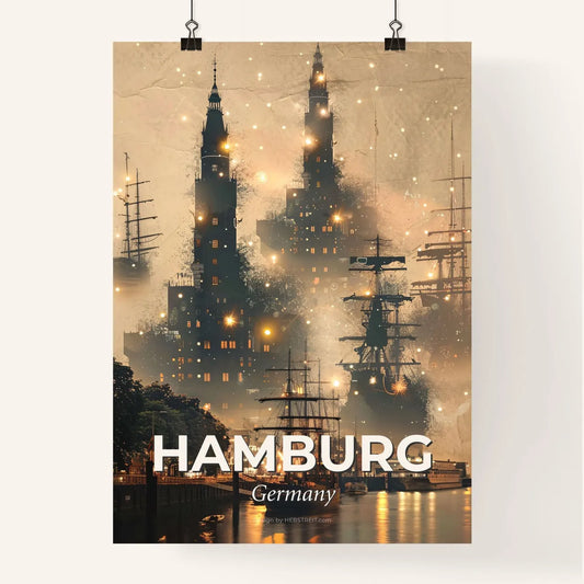 Hamburg Skyline Composite Art Deco Poster Poster