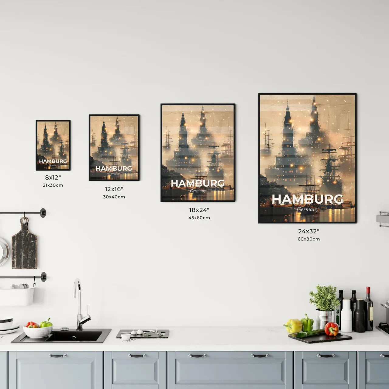 Hamburg Skyline Composite Art Deco Poster Office Art