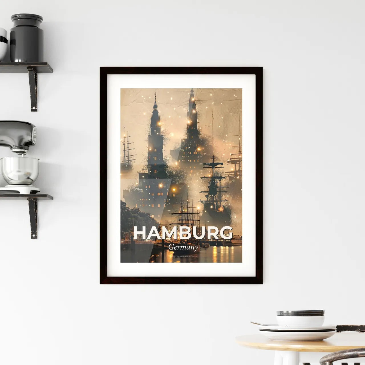 Hamburg Skyline Composite Art Deco Poster Framed Print