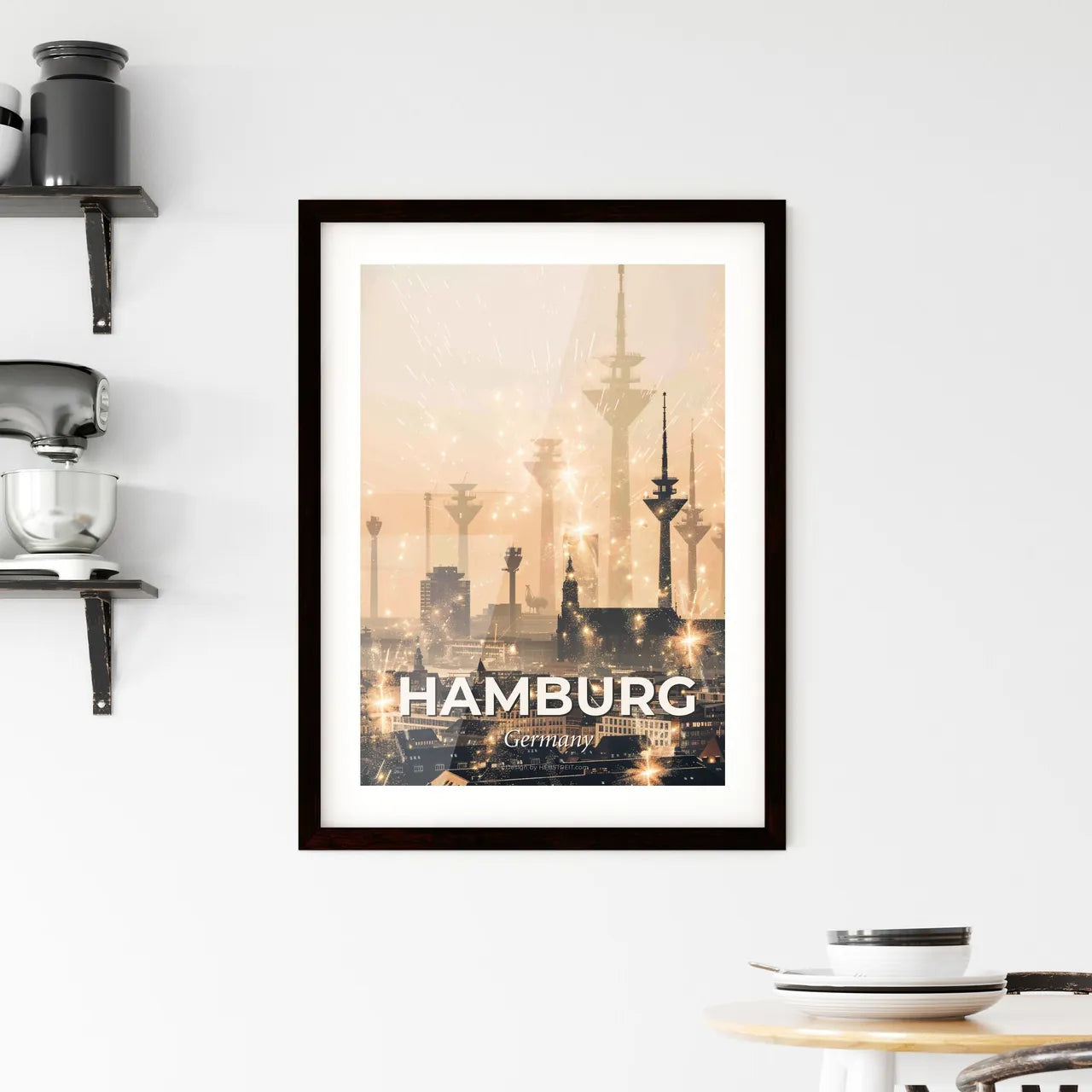 Hamburg City Skyline Silhouette Composite Poster Framed Print
