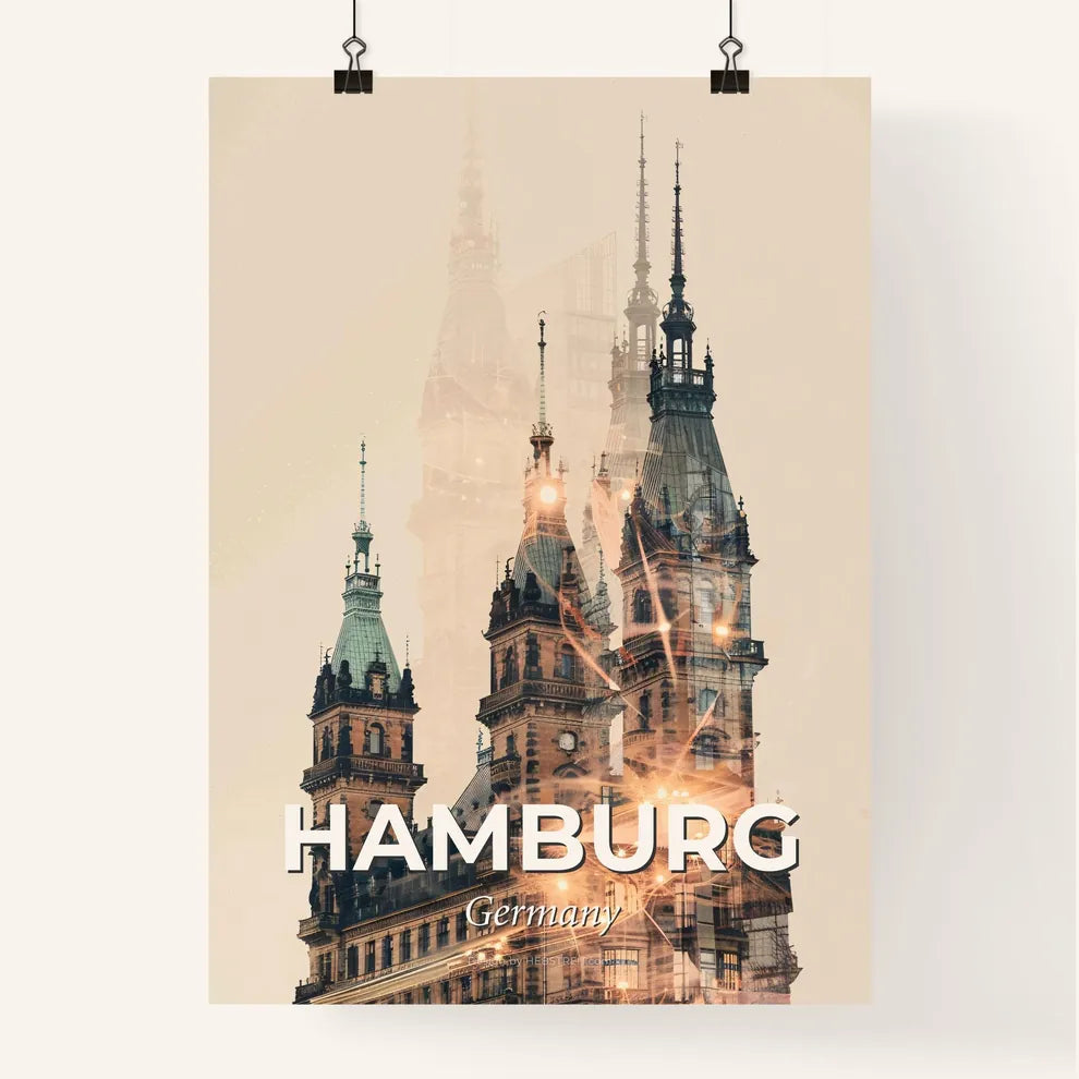 Hamburg Skyline Double Exposure Art Poster Poster