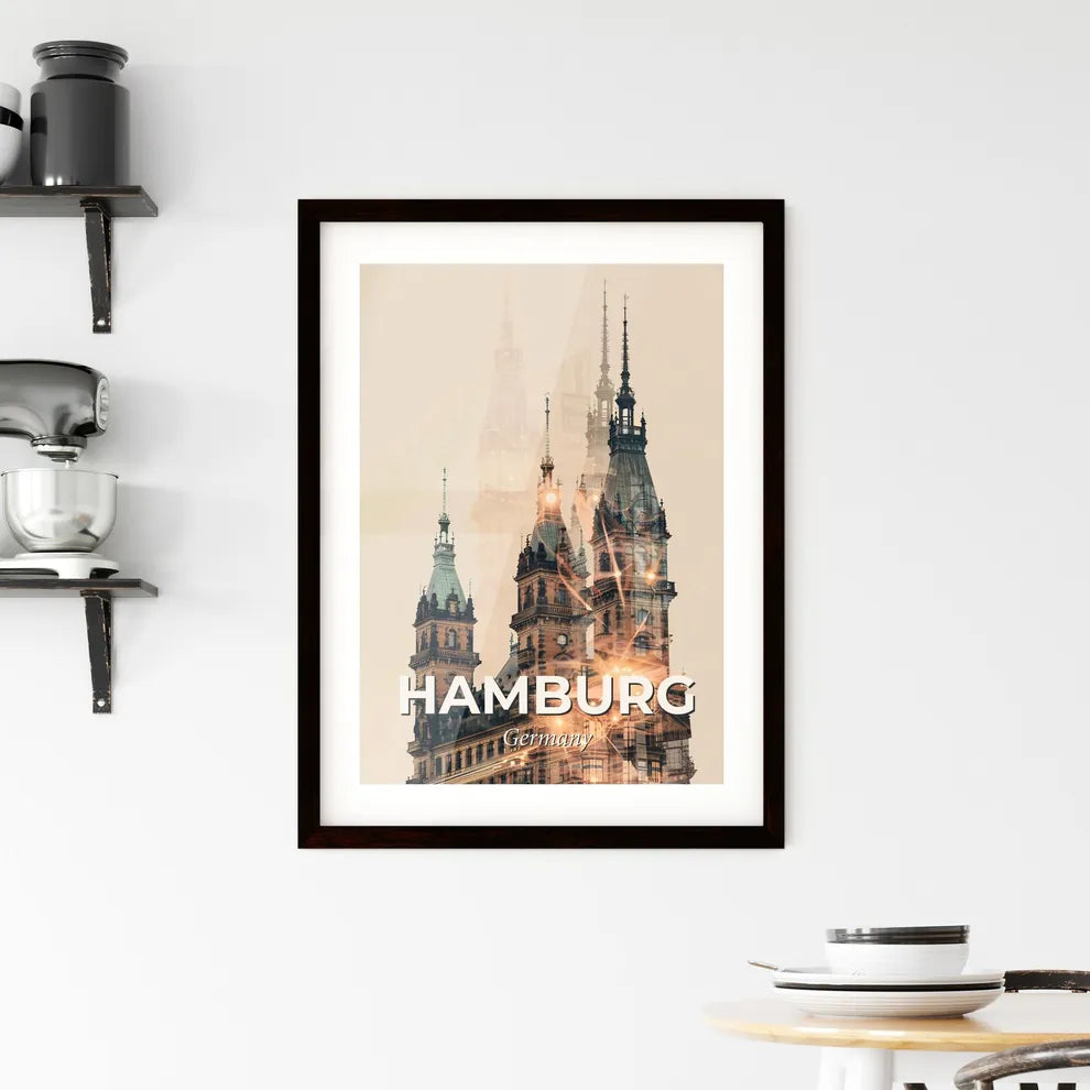 Hamburg Skyline Double Exposure Art Poster Framed Print