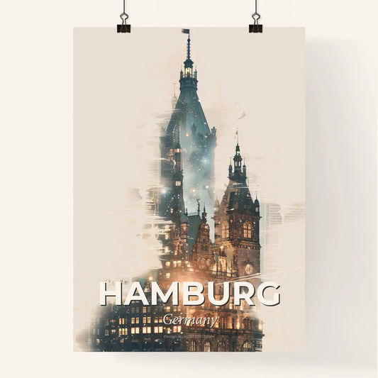 Hamburg Skyline Double Exposure Art Deco Poster Poster