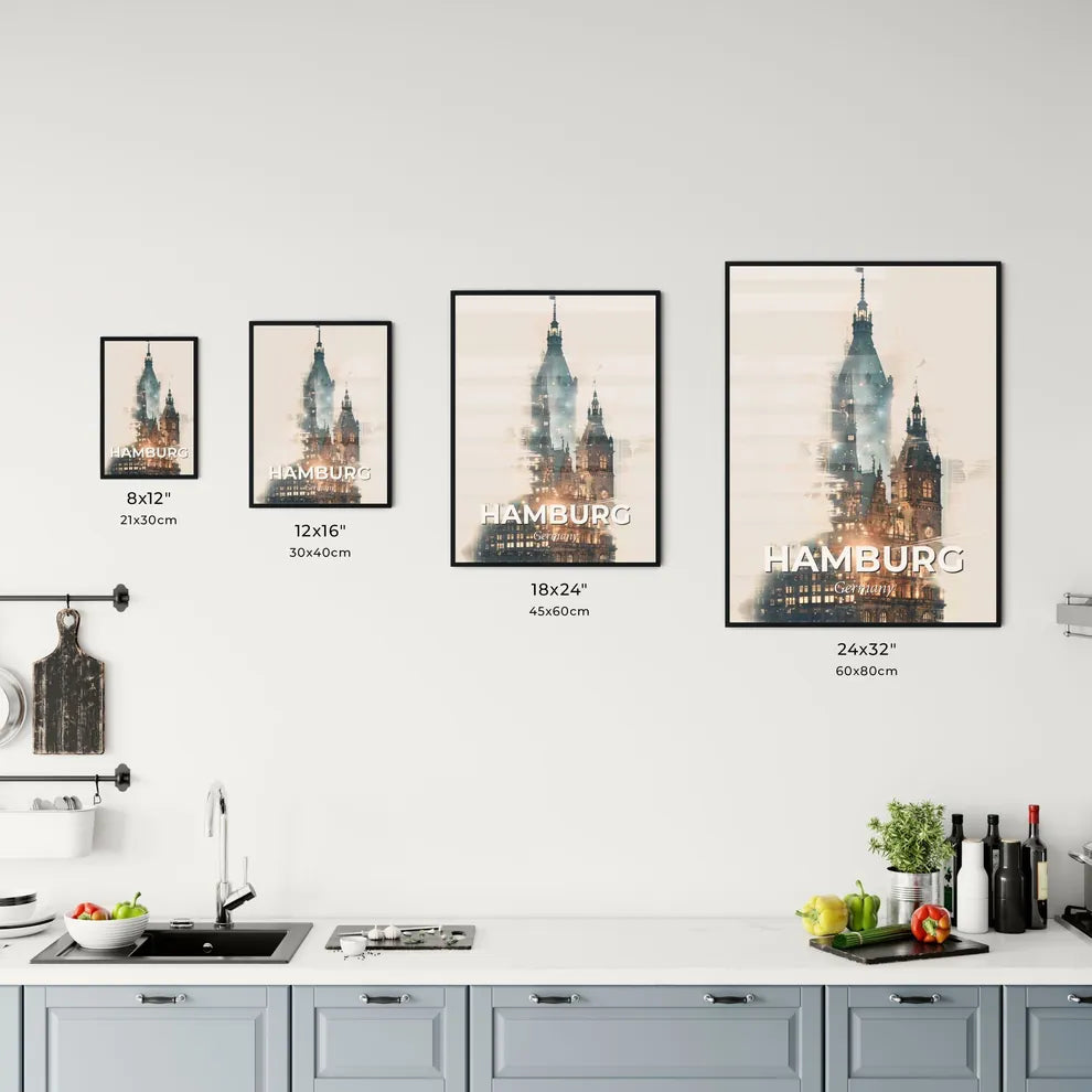 Hamburg Skyline Double Exposure Art Deco Poster Office Art