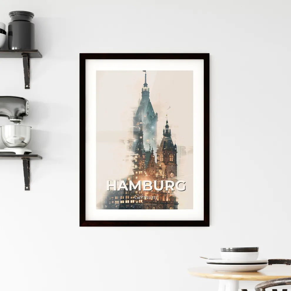 Hamburg Skyline Double Exposure Art Deco Poster Framed Print