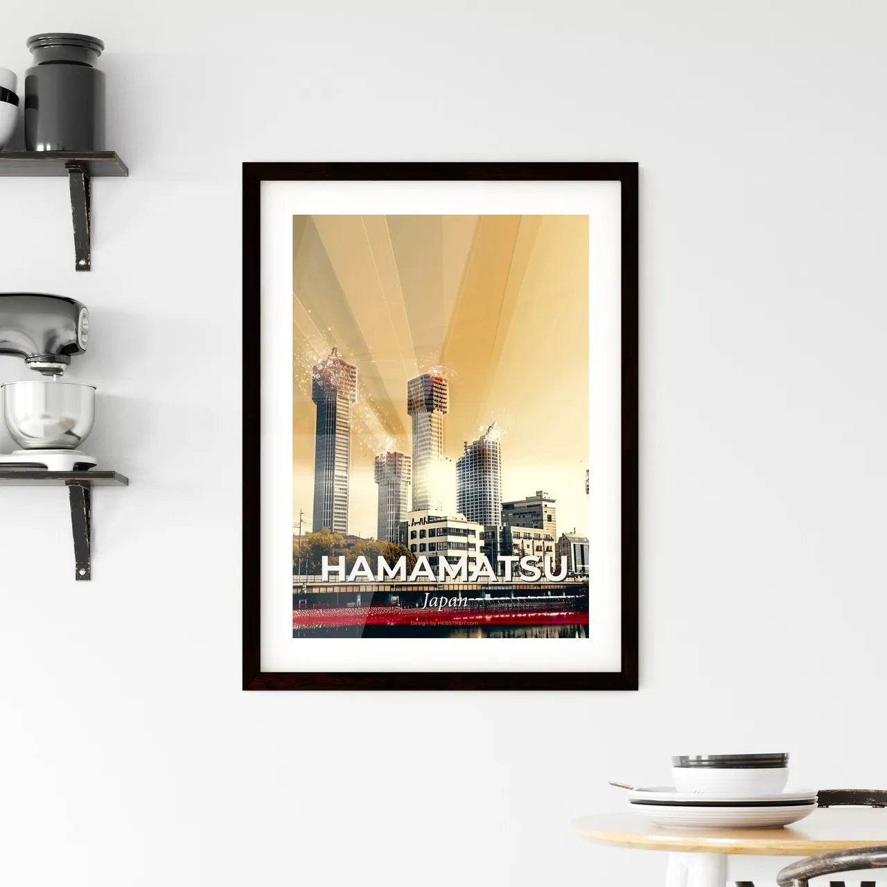 Hamamatsu City Skyline Art on Beige Framed Print