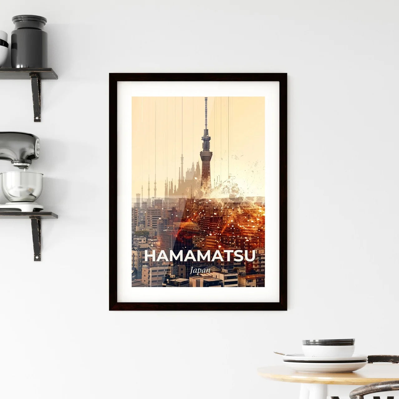 Hamamatsu Skyline Double Exposure Composite Poster Art Framed Print