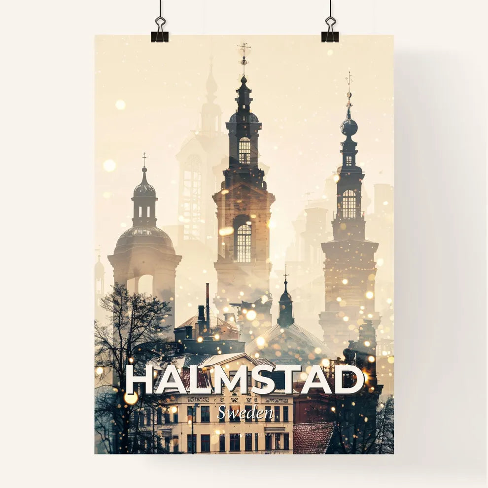 Halmstad City Icon Skyline Double Exposure Art Print Poster