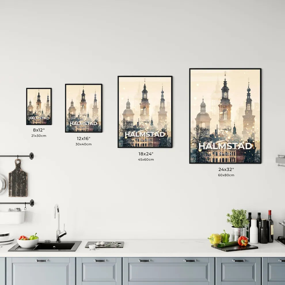 Halmstad City Icon Skyline Double Exposure Art Print Office Art