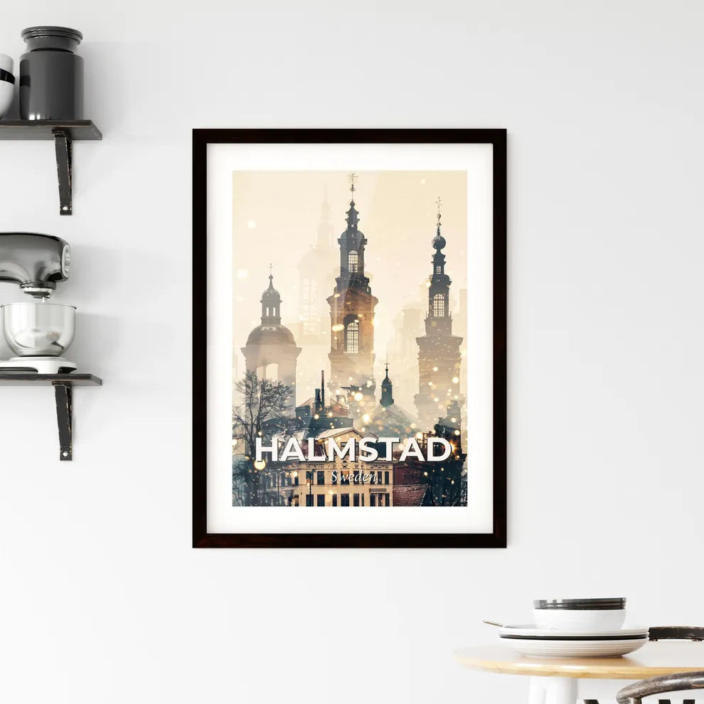 Halmstad City Icon Skyline Double Exposure Art Print Framed Print